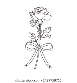 Line drawing of a single rose and ribbon, Icons