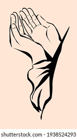 line drawing sketch of moslem hand praying