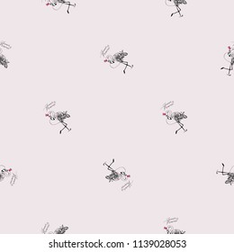 Line drawing sketch tropic princess pattern. Vector seamless background with summer flamingo birds on pink backdrop.