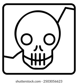 A line drawing of a skull and crossbones warning sign. The skull is facing forward with its eye sockets visible. The crossbones are represented by a simple line drawing.