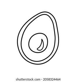 Line drawing of sliced healthy organic avocado. Fresh summer fruitage concept for fruit garden icon. Modern line draw design graphic vector illustration