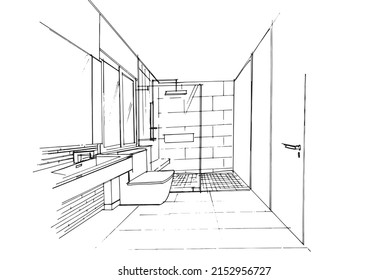 line drawing small bathroom .Modern design,vector,2d illustration