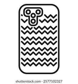 Line drawing of a smartphone case showing camera lens featuring zig zag pattern