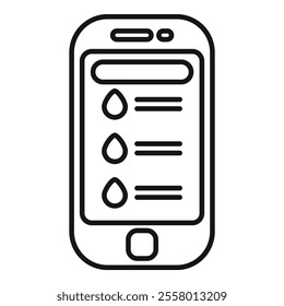Line drawing of a smartphone with a water drop icon reminding you to stay hydrated