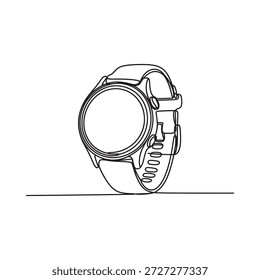 Dibujo de línea de un reloj inteligente con correa de cuero