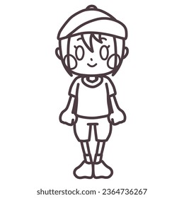 Line drawing of a smiling girl in gym clothes