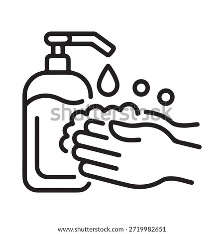 Line drawing of a soap dispenser with hands washing under it
