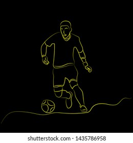 Line drawing, Soccer goalkeeper kicking off the ball isolation on black background.