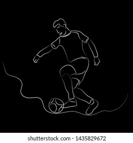 Line drawing, Soccer goalkeeper kicking off the ball isolation on black background.
