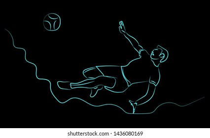 Line drawing, Soccer goalkeeper kicking off the ball isolation on black background.