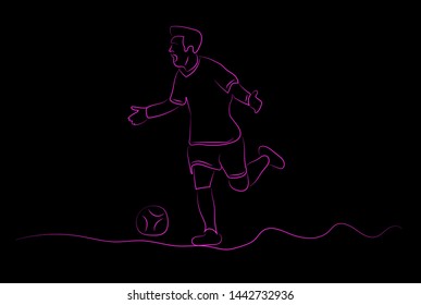 Line drawing, Soccer goalkeeper kicking off the ball isolation on black background.