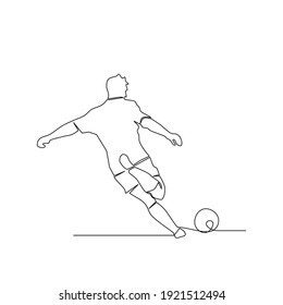 Line drawing of a soccer player kicking a ball. Individual sport, training concept. Templates for your designs. Vector illustration