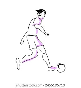 line drawing of a soccer player, playing with the ball. line art drawing