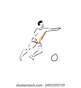 Linienzeichnung eines Fußballspielers, der mit dem Ball spielt.