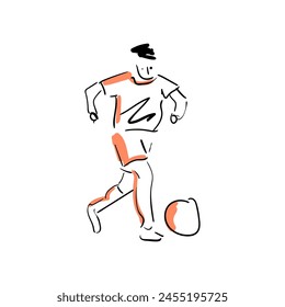 line drawing of a soccer player, playing with the ball. line art drawing