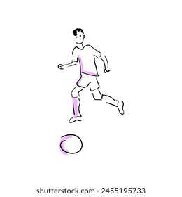 dibujo en línea de un jugador de fútbol, jugando con la pelota. dibujo en línea