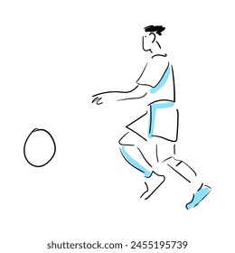 line drawing of a soccer player, playing with the ball. line art drawing