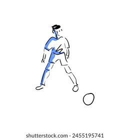 line drawing of a soccer player, playing with the ball. line art drawing