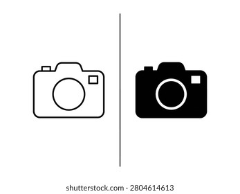 A line drawing and a solid black silhouette of a camera are shown sidebyside
