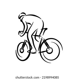 Line drawing of someone cycling