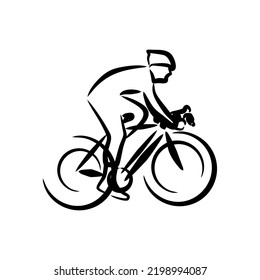 Line drawing of someone cycling
