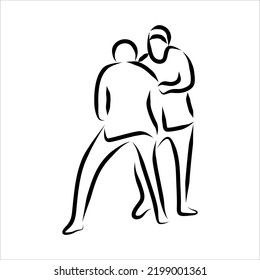 Line drawing of someone fighting