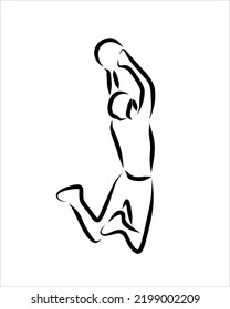 Line drawing of someone playing basketball