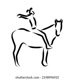 Line drawing of someone riding horse
