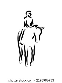 Line drawing of someone riding horse