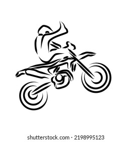 Line drawing of someone riding a motorbike