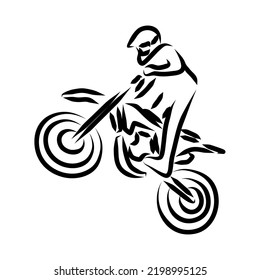 Line drawing of someone riding a motorbike