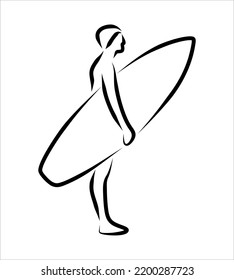 Line drawing of someone surfing