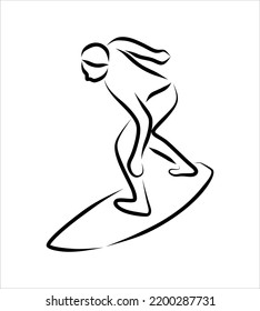 Line drawing of someone surfing
