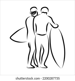 Line drawing of someone surfing