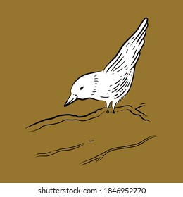 Line drawing of sparrow/bird in vector. Minimal modern chinoiserie style. 