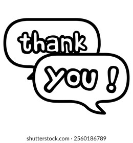Line drawing of speech balloon containing thank you message