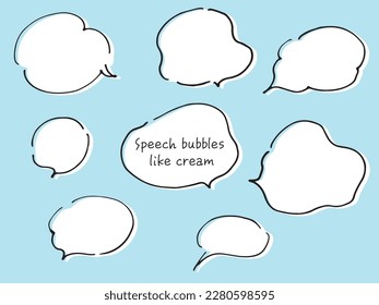 Line drawing speech balloons shaped like cream with white painted background.
Hand-drawn loose fashionable speech bubble written with a pen.