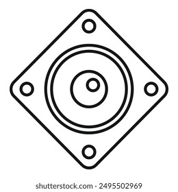 Dibujo lineal de un subwoofer cuadrado que reproduce música alta