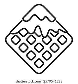 Line drawing of a square waffle with syrup dripping, perfect for breakfast menus or recipe illustrations