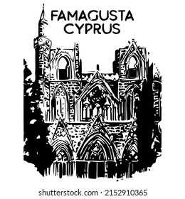 Dibujo en línea de la catedral de San Nicolás, Famagusta, Chipre.