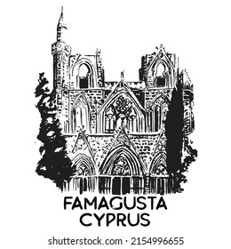 Line drawing of st. Nicolas cathedral, Famagusta, Cyprus.