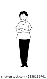 Line drawing of  standing youngman with folding arms