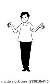 Line drawing of  standing youngman with shrugging shoulders