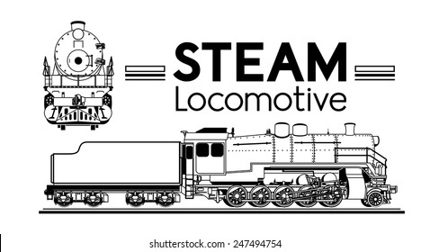 Line Drawing Of A Steam Locomotive Front And Side