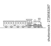 line drawing of a steam train on tracks