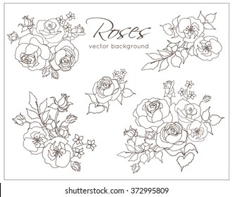 Line drawing stencil with a bouquet of roses vector