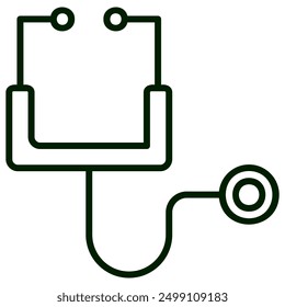 A line drawing of a stethoscope. The stethoscope is a medical instrument used to listen to the sounds of a patient's heart, lungs, and other body parts.