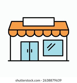 Line Drawing Store with Awning Two Doors Retail Building Outline Architecture