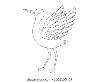Line drawing stork. Bird as symbol for baby shower, pregnancy. Vector outline sketch for coloring book. Cute hand drawn doodle illustration