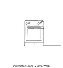  A line drawing of a stove with burners and control knobs, ideal for illustrating kitchen appliances